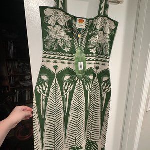 NWT — FARM RIO Macaw Elegance Green/Off-White Dress